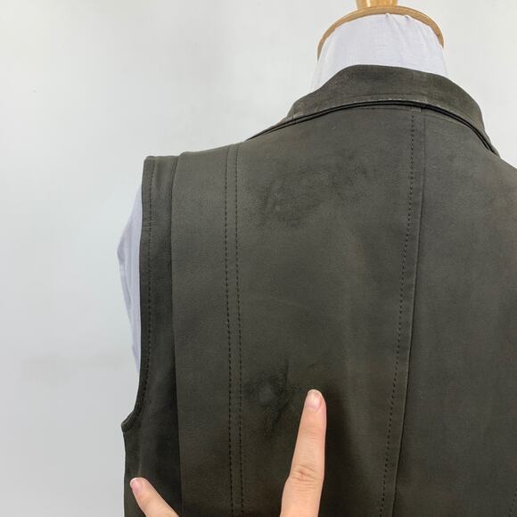 Vince Leather Vest Women S Small Deep Olive Suede Moto Asymmetric Jacket *READ - Picture 8 of 16